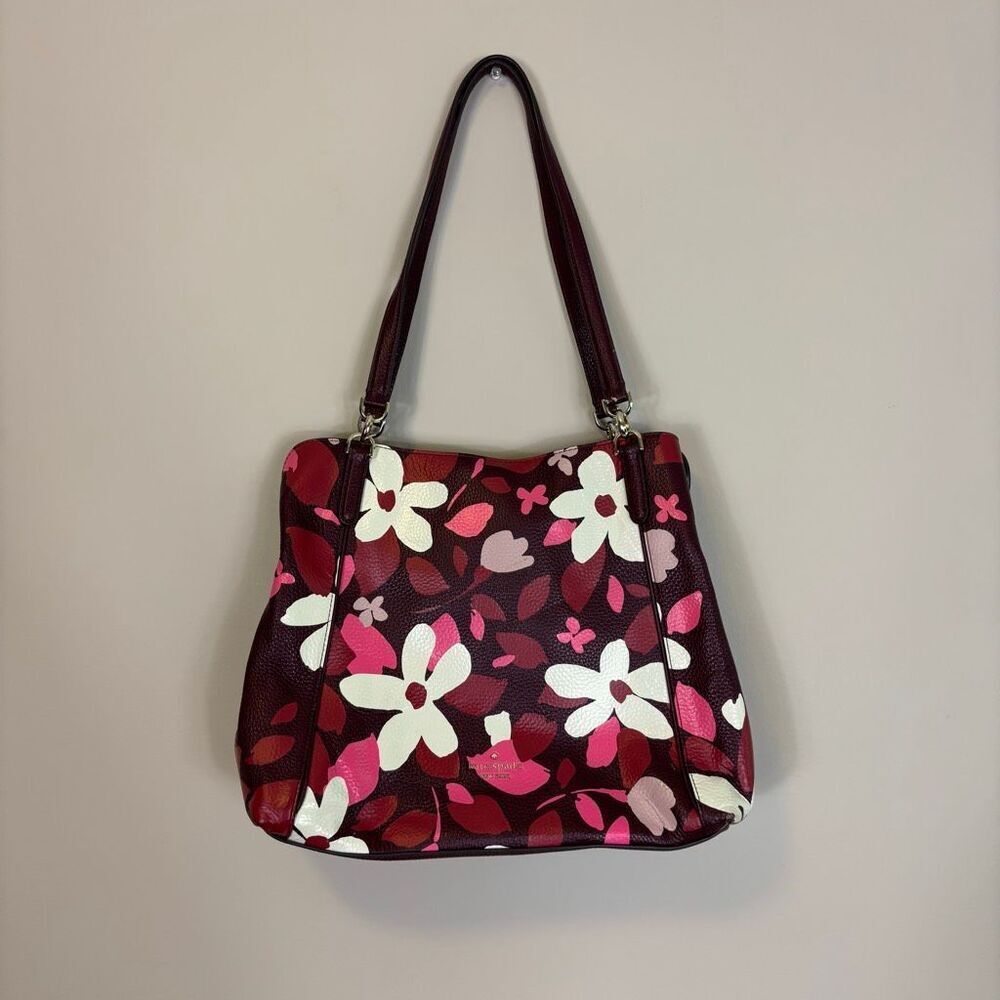 Kate Spade Jackson Forest Red with White Floral Leather Shoulder Purse
